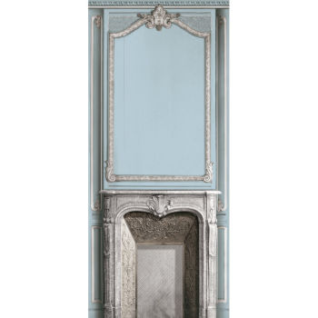 CAMINO IN LEGNO DECORATO HAUSSMANIANO BLU CIELO 138cm