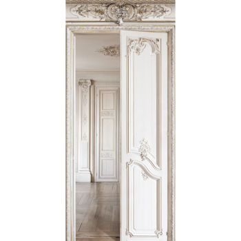 PROSPETTIVA DECORATIVA IN LEGNO HAAUSSMANNIANA SU PORTA INTERNA DESTRA  138 cm