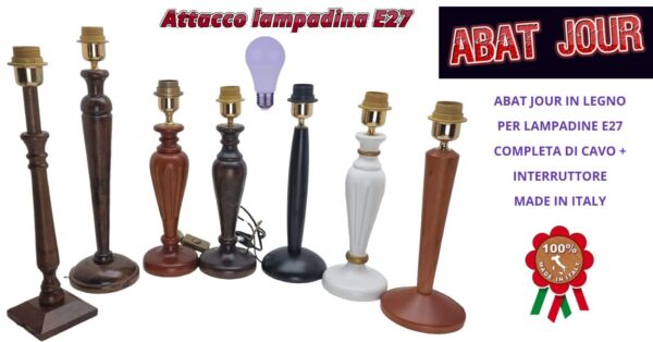 BASE LAMPADA ABAT JOUR IN LEGNO ATTACCO LAMPADINA E27 VITE GRANDE