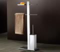 Stand with holder, soap dish, towel rail sliding and toilet brush